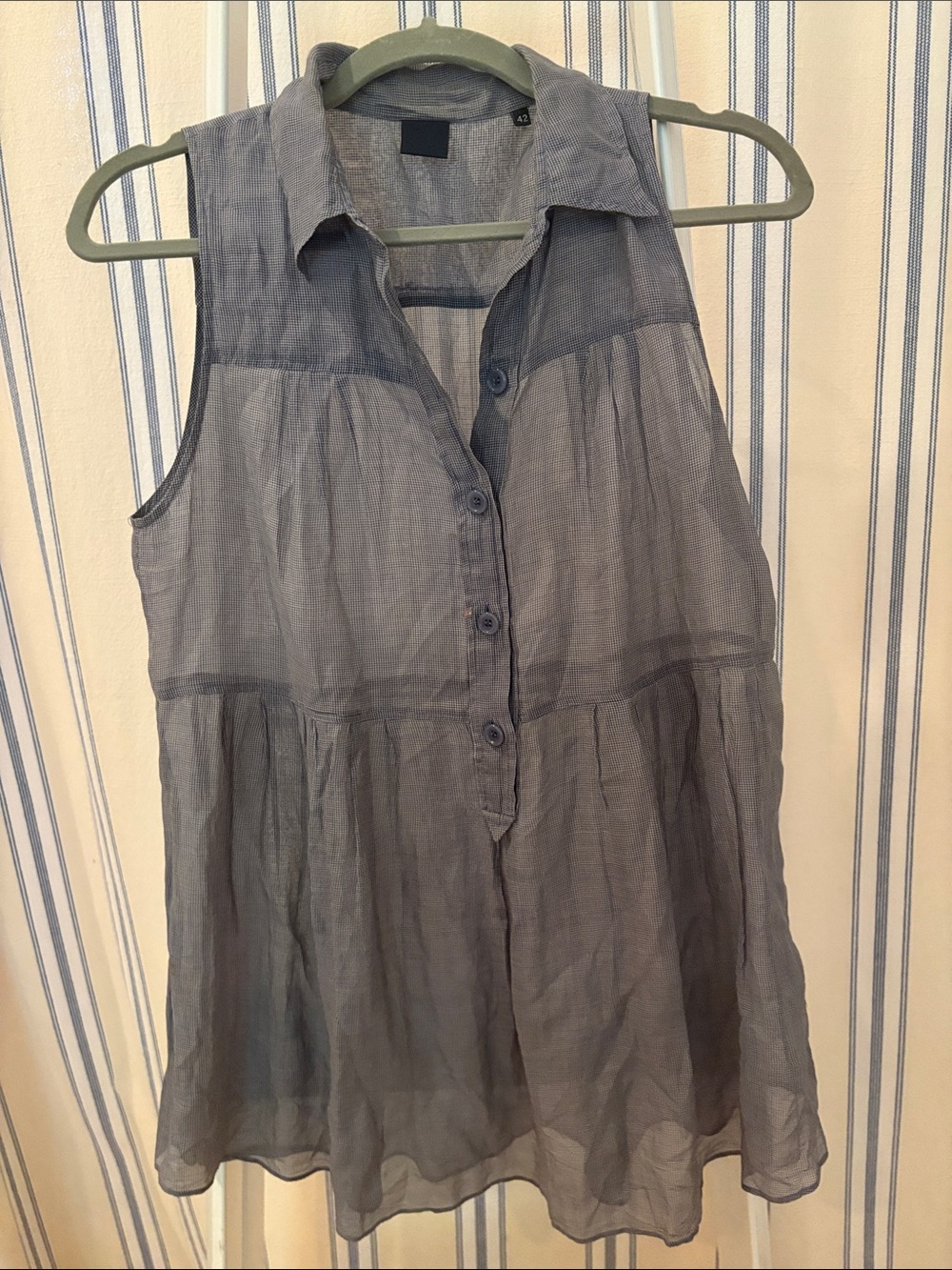 ASPESI Sleeveless Button-Front Sheer Tiered Tunic Top - Gray